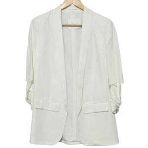 YAYA WOMEN White Open Front Gathered Sleeve Linen Blazer Jacket  Size EU 36